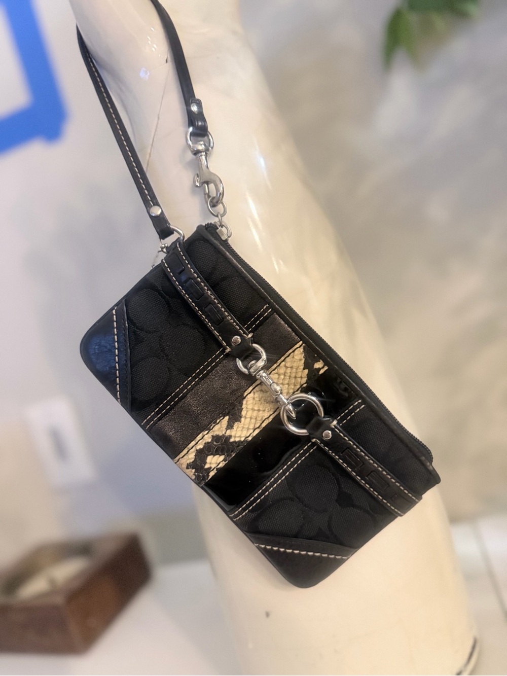 Coach Y2K Signature Patchwork Black Suede Python Wristlet
